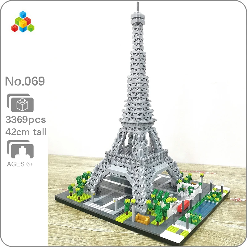 

CB YZ 069 World Famous Architecture Paris Eiffel Tower 3D Model 3369pcs DIY Mini Diamond Blocks Building Toy For Children No Box