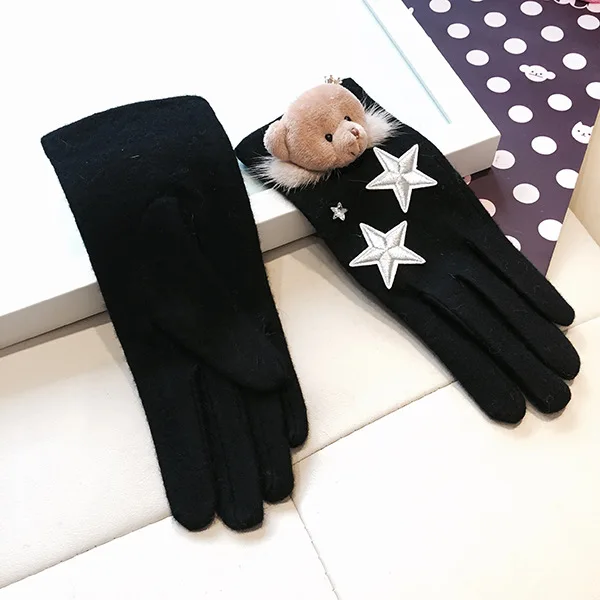 

Handschoenen Winter Gloves Gants De Femmes Guantes Mujer Eldiven Bear Mink Fur Star Keep Warm Cycling Guantes Ciclismo Fashion