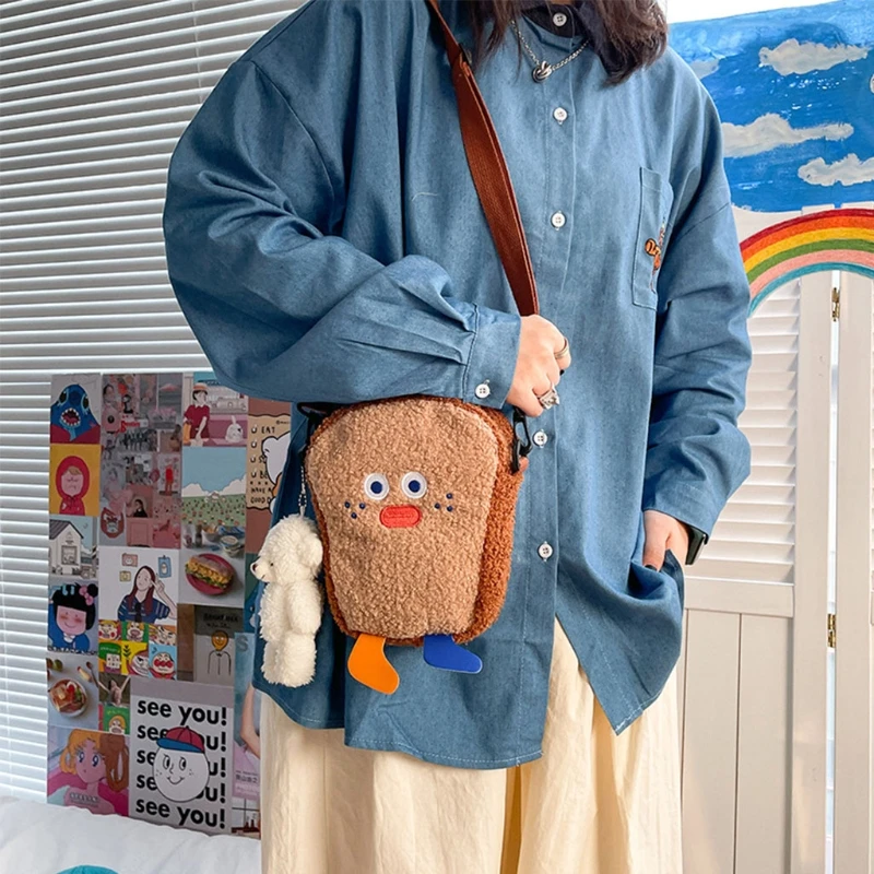 

Cute Toast Lamb Wool Shoulder Bag Personality Fashion Women Shoulder Messenger Bag Casual Daily Wear Crossbody Purse