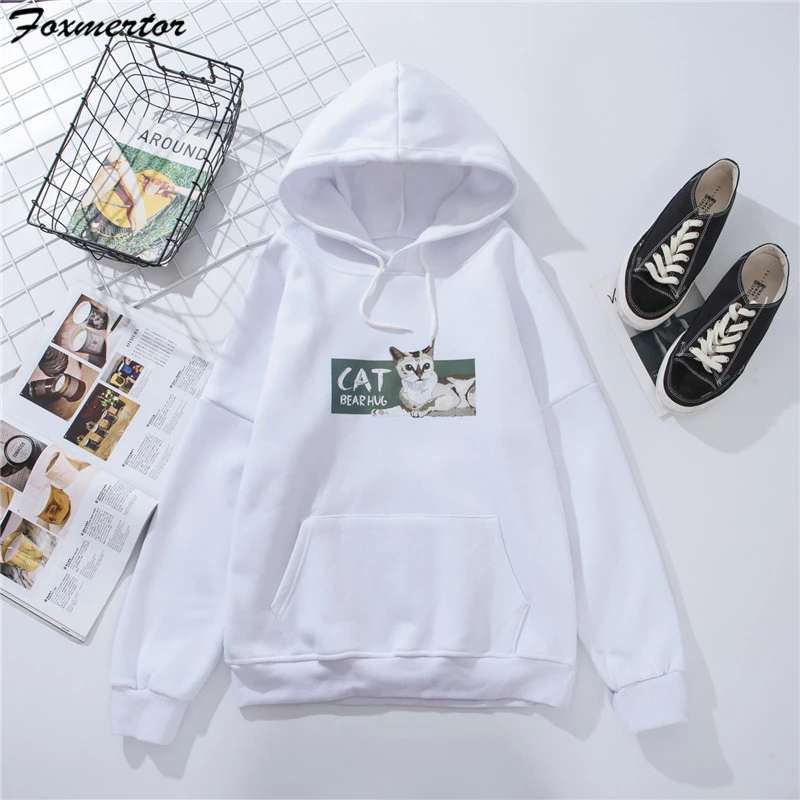 White 2 Теплая Женская толстовка с капюшоном, зимняя Толстовка свободного кроя, Женская Толстовка Harajuku с буквенным принтом, пуловер с длинным рукавом, более размера d, пальто с капюшоном - Цвет: White 2
