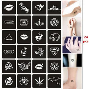 24 шт.компл. трафареты для временной хны губы кошачий череп дизайн выдолбленные трафареты для блестящих татуировок трафарет для живописи трафарет для аэрографа