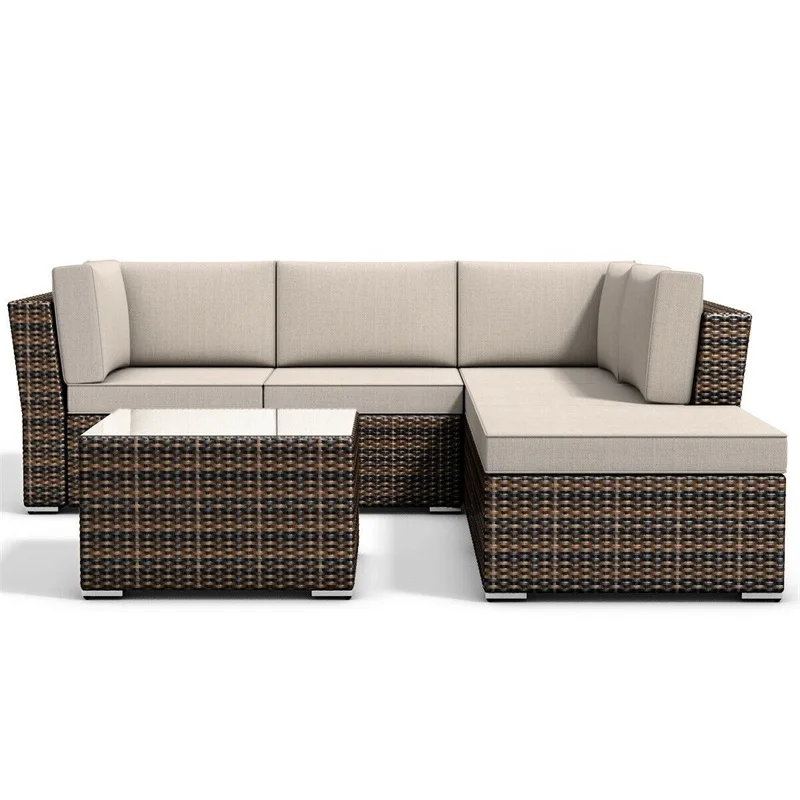 4 шт. плетеная Мягкая 5 сидений диван мебель набор уличная османский стол подушка