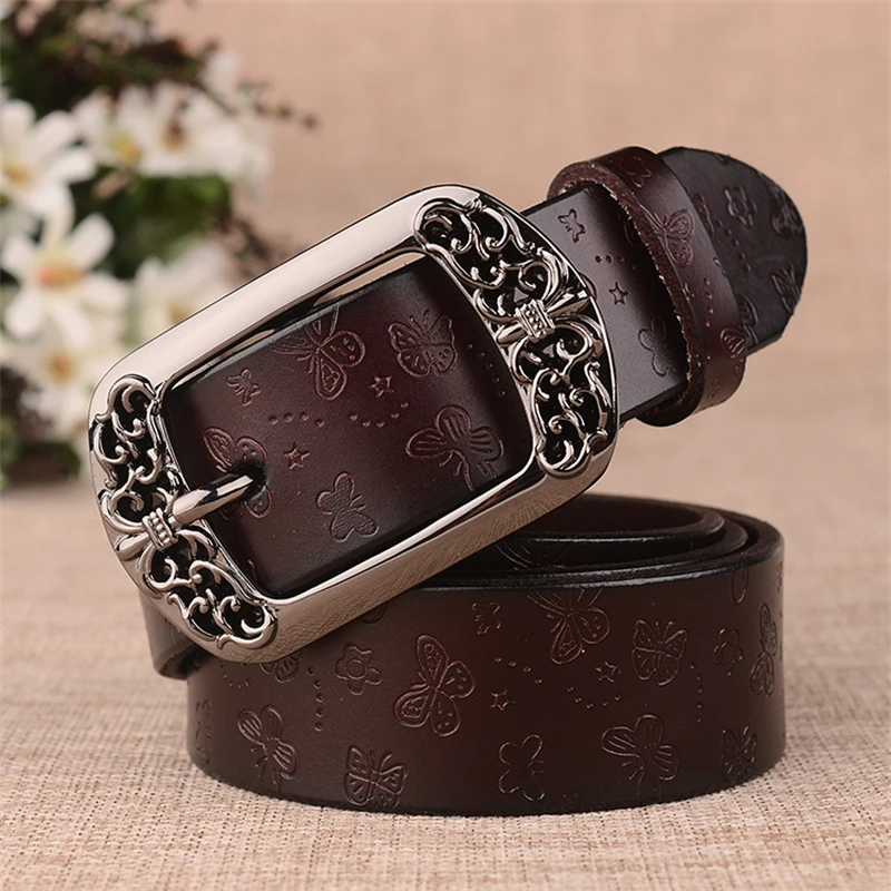 PU Leather Belts For Women Second Layer Cowhide Girdle Vintage Style With Buckle 2023 Vintage Print Belt