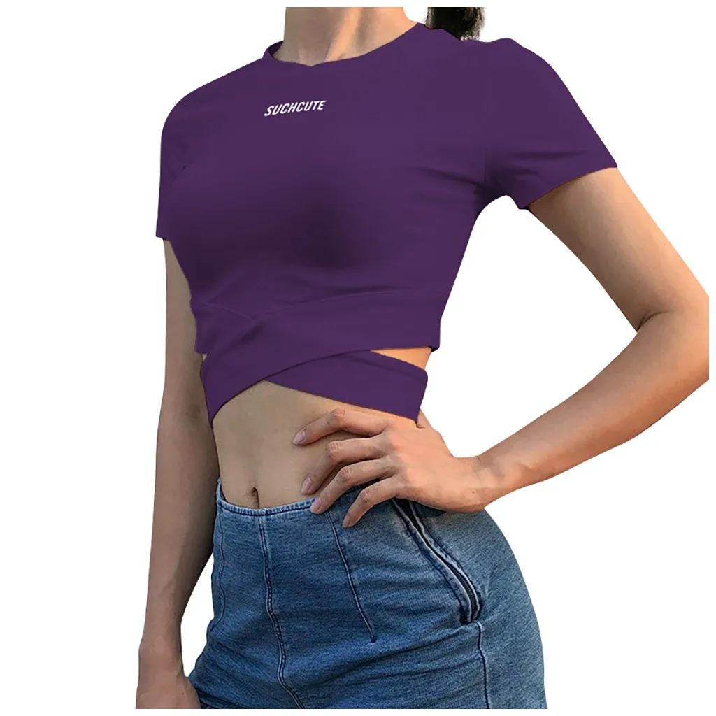 Сексуальная облегающая женская футболка для отдыха с поперечными надписями