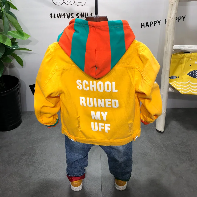 Boys Clothing Fashion Children Sets boys Denim jacket + striped hoodie jeans 3pcs Kids Clothes for |