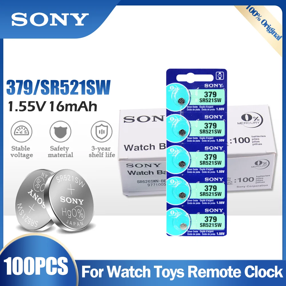 100 шт. Sony 379 SR521SW 1 55 в оксид серебра батарея AG0 LR69 D379 SR63 V379 для часов игрушек пульт