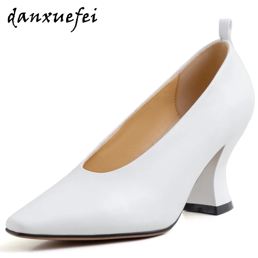 Женские винтажные туфли лодочки из натуральной кожи с v образным вырезом без