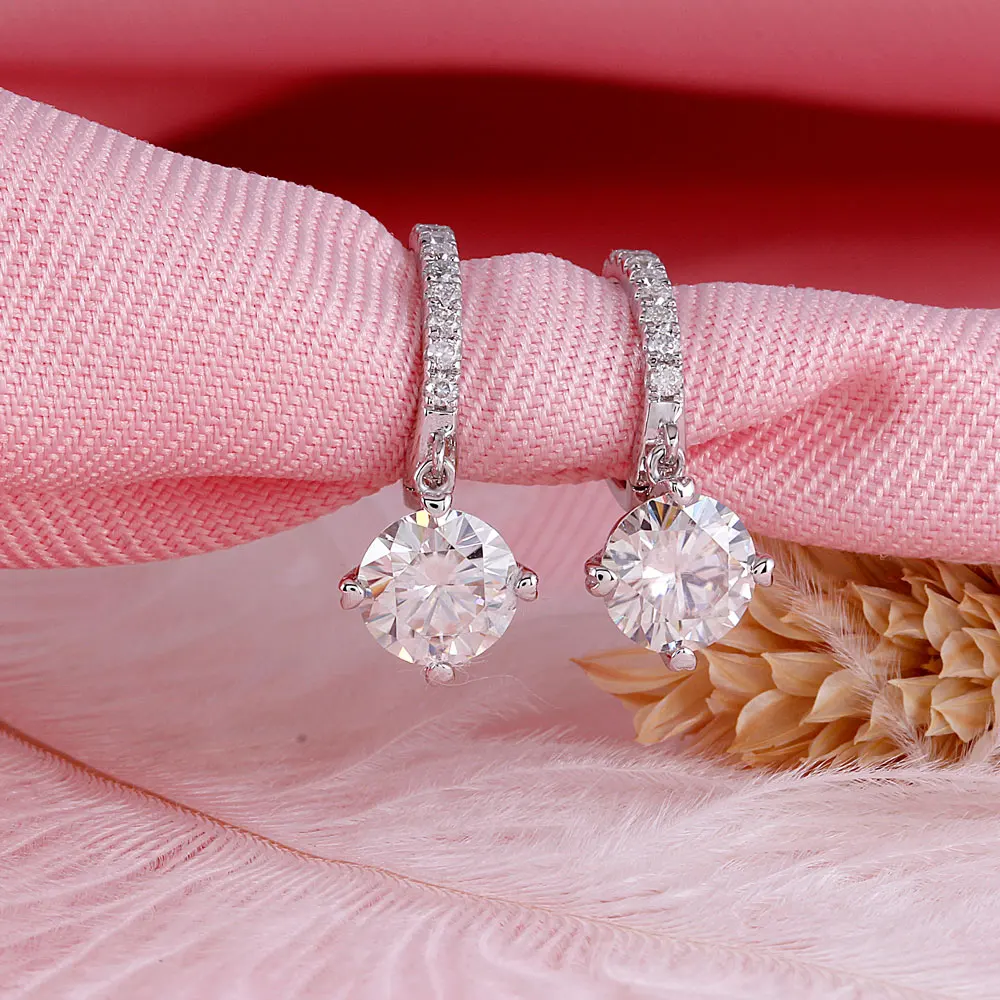 Серьги-кольца DovEggs с муассанитом кольца из стерлингового серебра 925 пробы белым