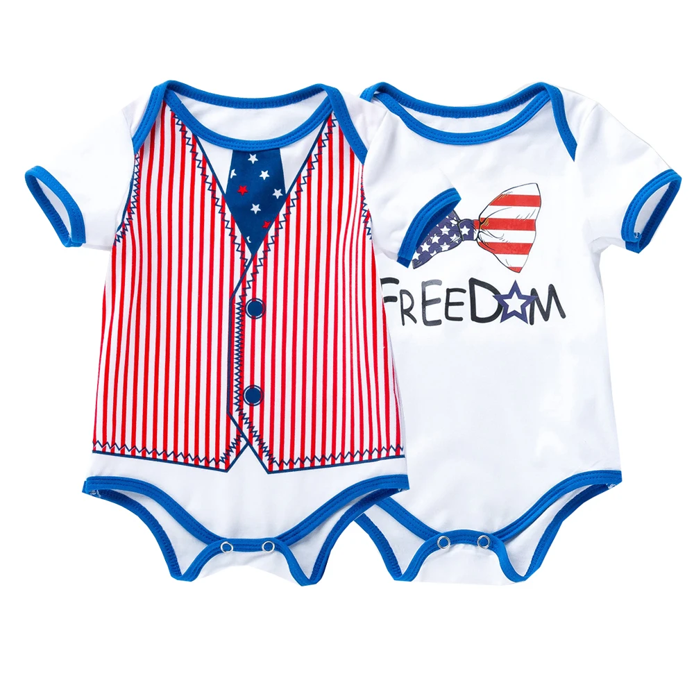 

Baby Boy Romper Summer 4th of July Striped Infant Rompers 100% Cotton Short Sleeve 3m Kids Unisex Clothes Onesie