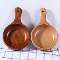 soup bowls with handle solid wooden fruit salad bowl long handle kitchen tools sushi ramen bowl wood dish container wood plate