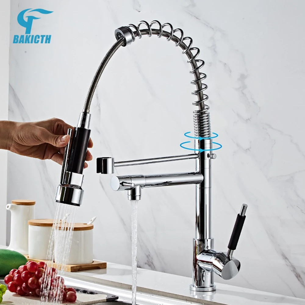 

Black and Rose Golden Spring Pull Down Kitchen Sink Faucet Hot & Cold Water Mixer Crane Tap with Dual Spout Deck Mounted