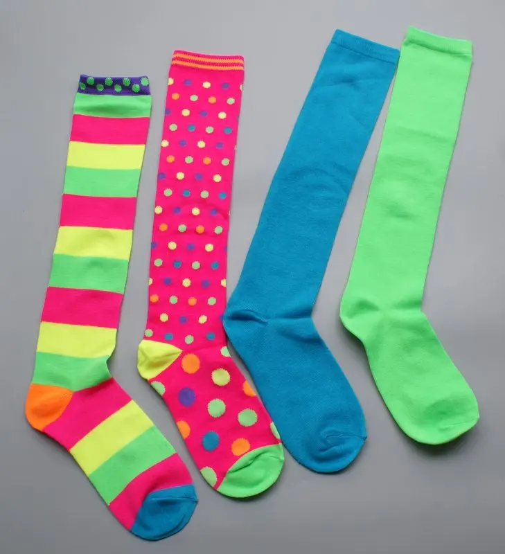Женские Неоновые носки до колена яркие красочные длинные для девочек мягкие