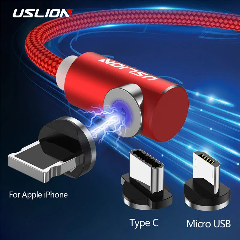 USLION 2 м Быстрый Магнитный кабель type C Micro usb для зарядки iPhone X, XR, 8, 7, samsung, S10, huawei, магнитный кабель для зарядки телефона
