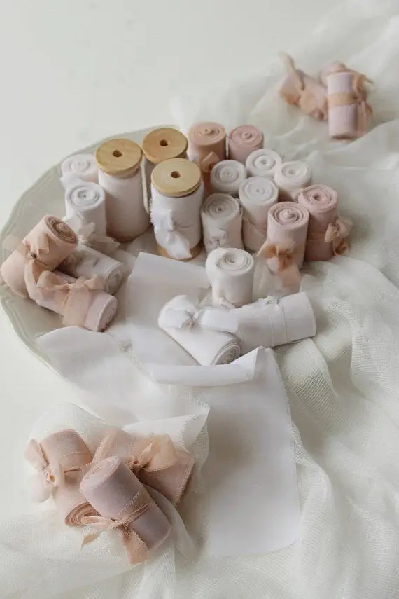 

6cm Flower Tie Holding Ribbon Wedding Hand-dyed Chiffon Handmade Raw Edge Hand Torn Satin Ribbon Cloth ribbons