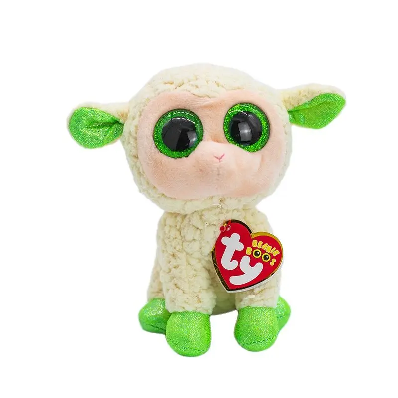 

New 6 ‘’15cm Ty Beanie Stuffed Animals Lala the Gray Sheep with Green Ears Collectible Doll Big Eyes Soft Toys Gift