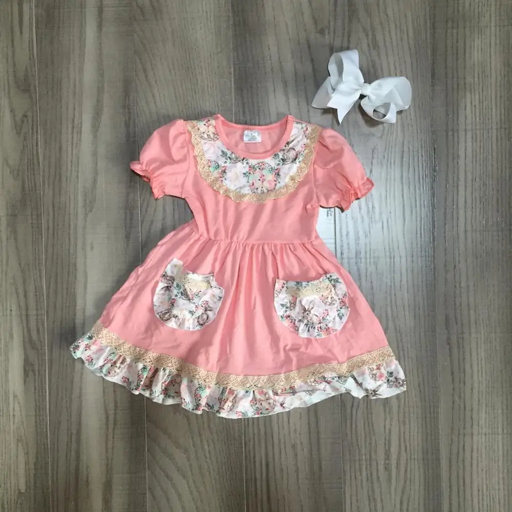 Детское хлопковое платье с коротким рукавом цветочным принтом|Комплекты одежды