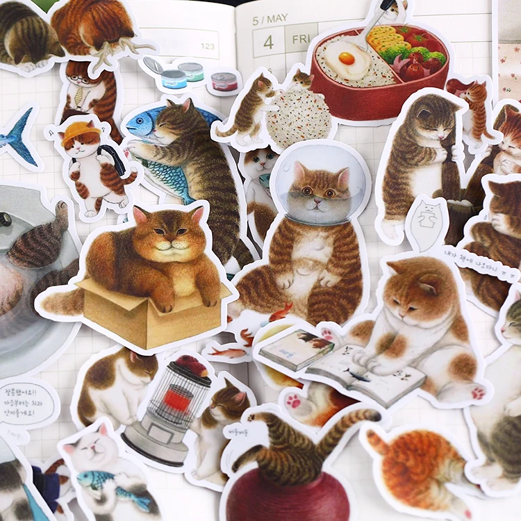 

18pcs cute Daily cat Stickers Flakes For car Decoration Diy Hand-drawn comics girl schoolboy Scrapbooking Children Sticker