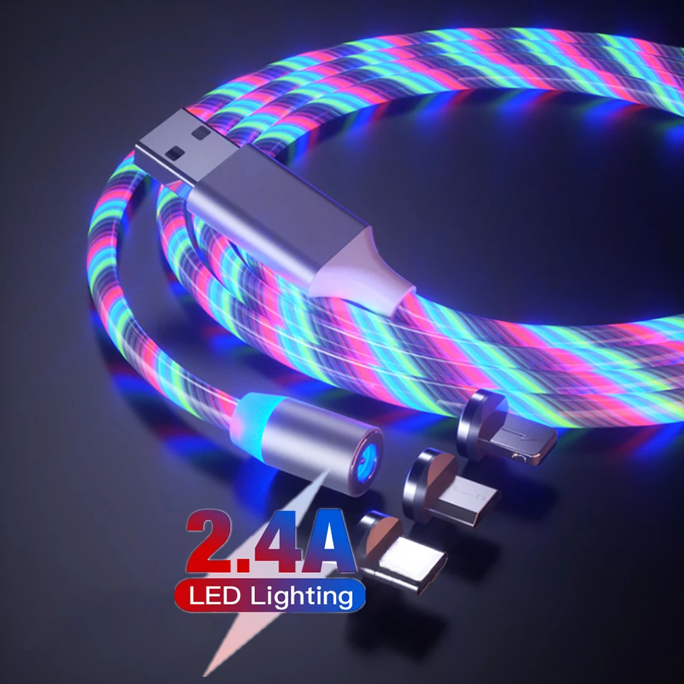 Цветной светодиодный светильник магнитный кабель для телефона быстрая зарядка