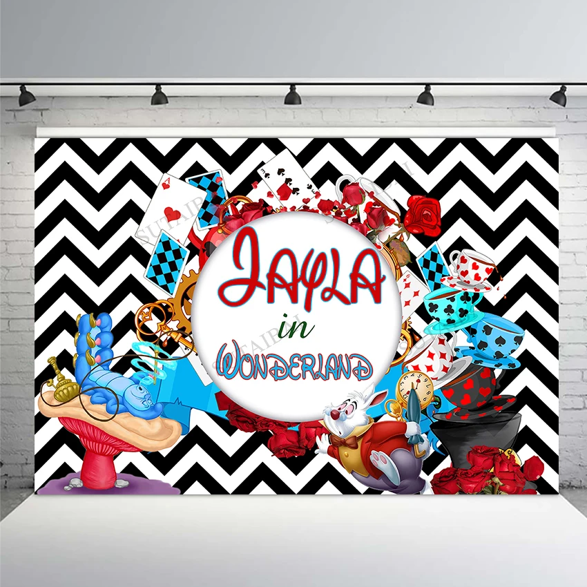 

Alice In Wonderland Birthday Backdrop Girl Baby Showe Party Tea Flower Decoration Photography Backgrounds For Photo Studio