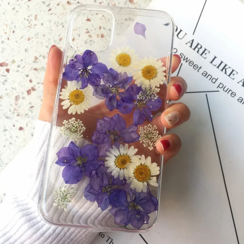 Real Pressed Dried Flower Handmade Clear Phone Case For iPhone 14 13 11 12 Pro Max X XS Max XR 7 8Plus 14 Pro max Case Cover