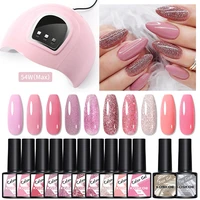koskoe 1012pcs gel nail polish set 54w uv lamp kit semi permanent purple pink glitter soak off manicure tools nail art kit