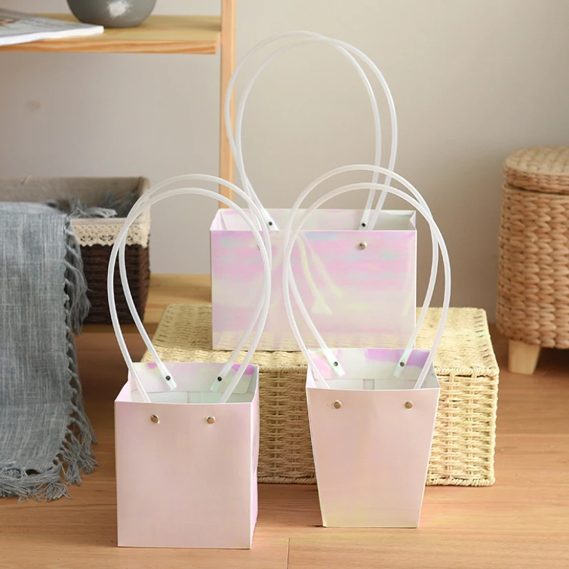 

Colorful Gift Box Flower Packaging Bags Handbag Flower Box for Women Wedding Groomsmen Gifts Box Kraft Candy Business Supplies