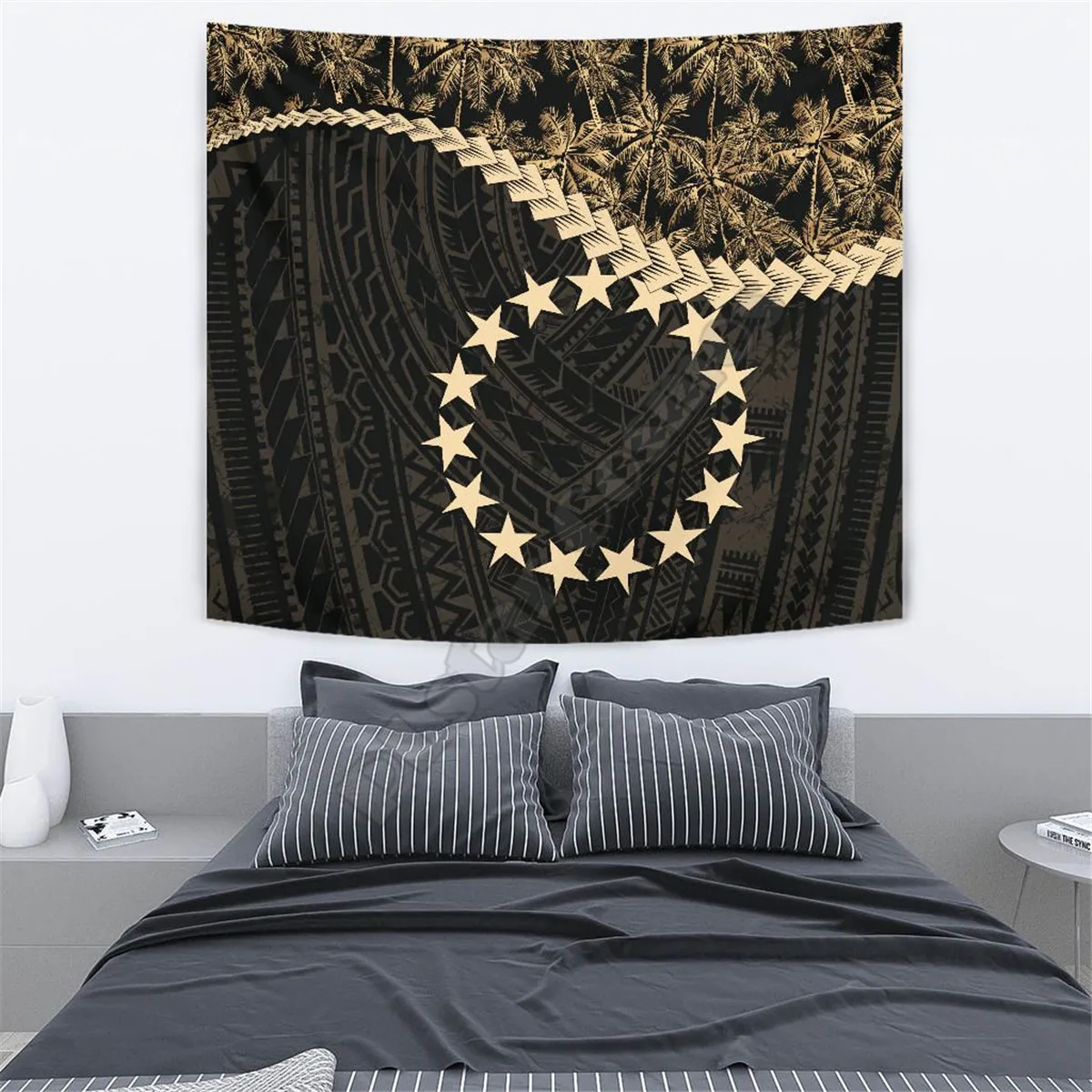 

Cook Islands Tapestry Coconut Golden 3D Printed Tapestrying Rectangular Home Decor Wall Hanging