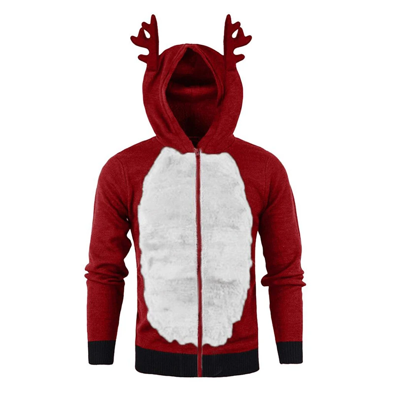 

Women Christmas Colorblock Hoodie Coat Hooded Antler Furry Sweatshirt Zipper Long Sleeve Xmas Top Casual Loose Fashion Clothes