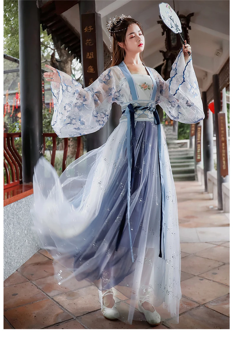 Традиционный Hanfu Женский китайский костюм Тан древний костюм юбка Феи Восточный элегантный одежда принцессы для косплея DL4455