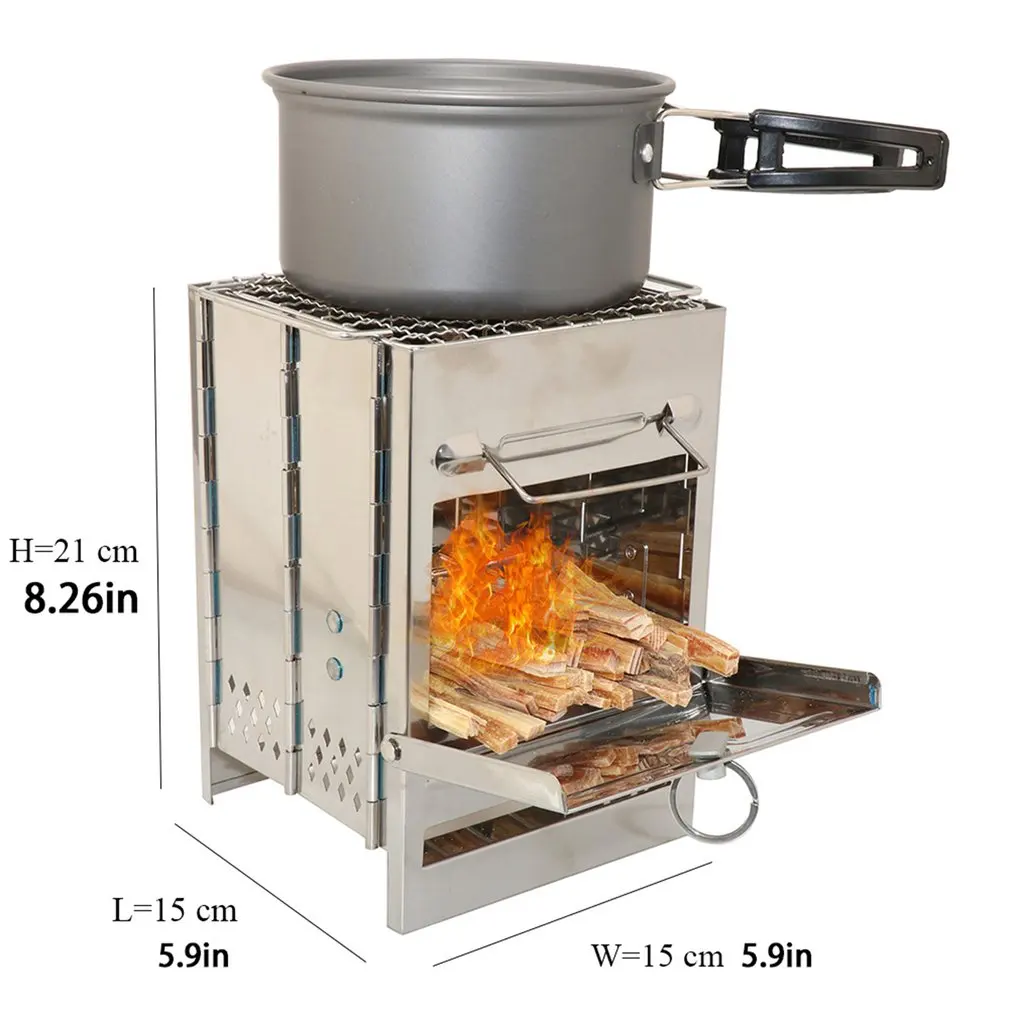 

Stainless Steel Square Wood Stove Foldable Grill Outdoor Mini Charcoal Stove Portable Bbq Picnic Stove