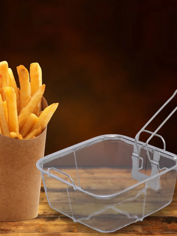 

Kitchen Oil Strainer Tool Cooking With Handle Stainless Steel Hanging Mesh Kitchen Portable Square Frying Basket Strainer Tool