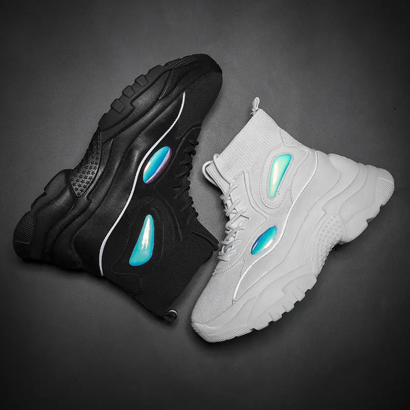 Женские кроссовки на платформе Vanmie Белые Повседневные блестящие с высоким