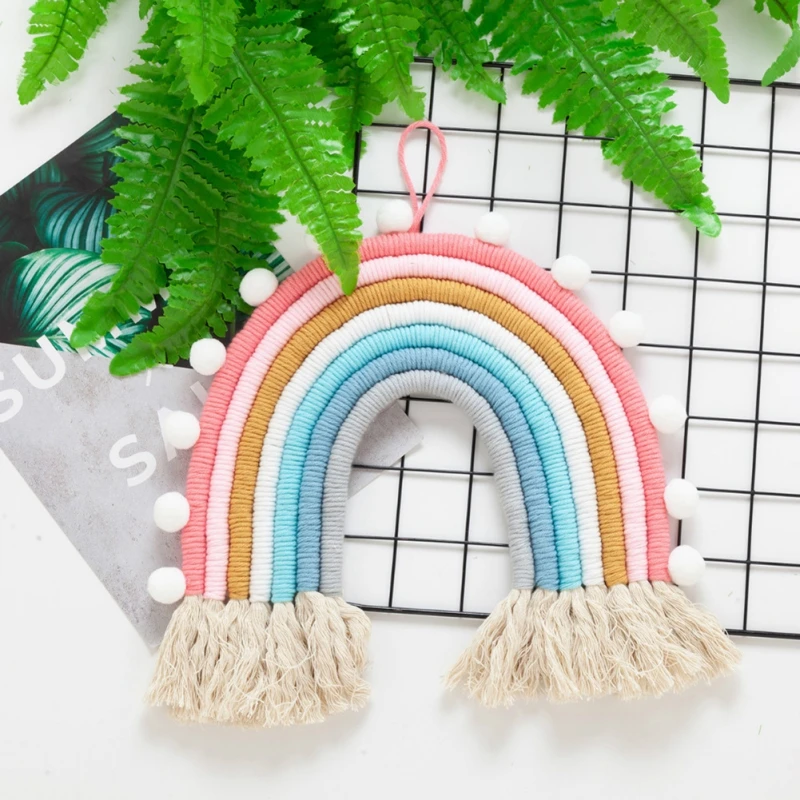 

Ручная работа, Радужный гобелен, настенное украшение с войлочным шариком, кисточка, гостиная, спальня, детская комната, подвеска, украшение ...