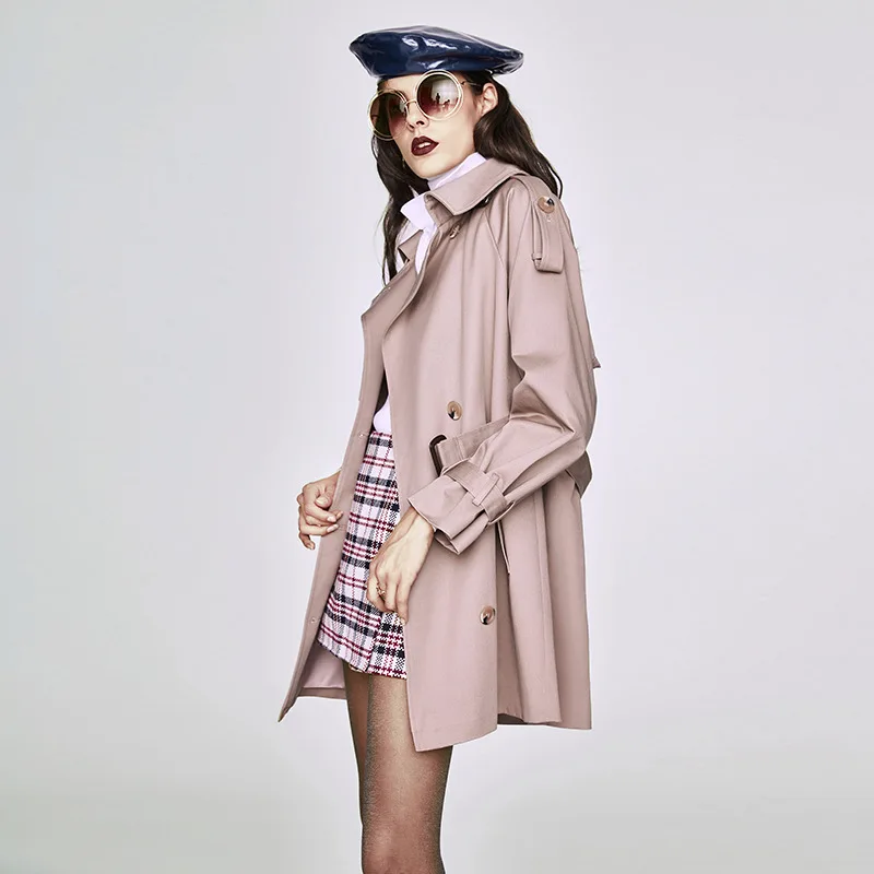 Женский двубортный тренчкот с поясом повседневный длинный в Корейском стиле