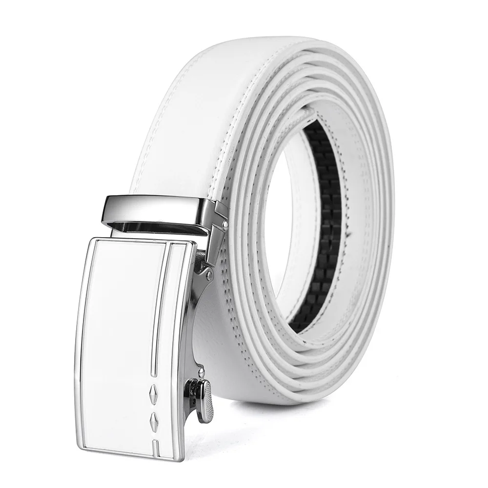 

Ремень мужской из натуральной кожи с автоматической пряжкой, дизайнерский брендовый пояс из воловьей кожи, белый