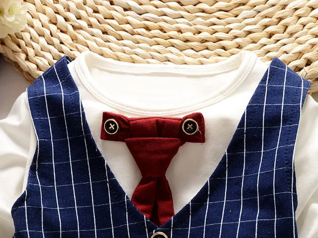 

New 2020 Newborn Baby Boys Clothing Sets Autumn Necktie Plaid Vest Tops with Pants Toddler Tracksuits Infant Clothes Set