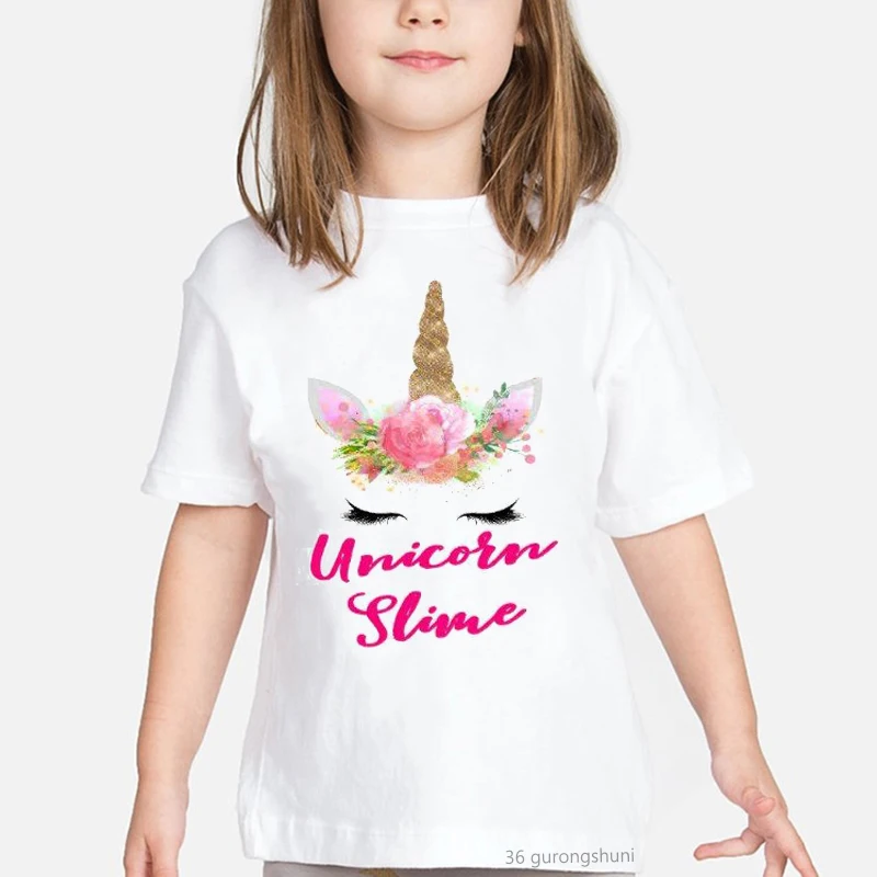 

Kawaii girls t shirt cute rainbow unicorn cartoon print kids clothes summer toddler baby t-shirt vogue Birthday costume tops