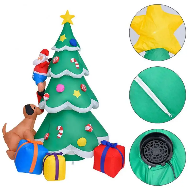 

2.1m PVC Inflatable Spree Christmas Tree Inflatable Doll Santa Claus Puppy Decoration With Bright LED Lights Courtyard Xmas Tree