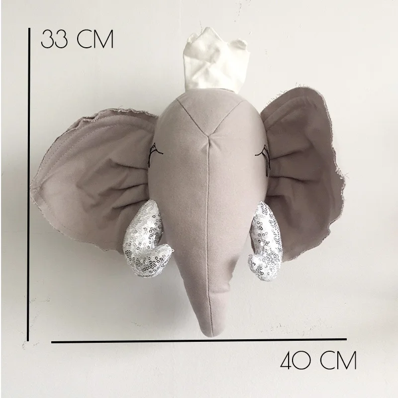 Elephant C cotton Скандинавский единорог, мягкие игрушки, детский Декор для стен, кролик, слон, 3D голова животного, украшение на стену для детской комнаты, детский Декор на стену - Цвет: Elephant C cotton