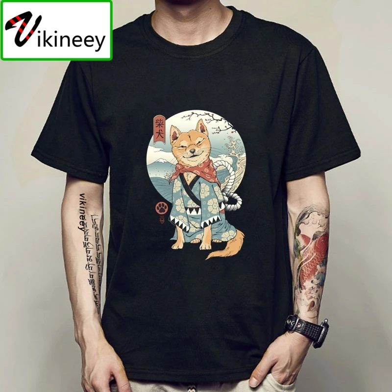 Забавная Мужская футболка с японским принтом Сиба-ину аниме Одежда большого