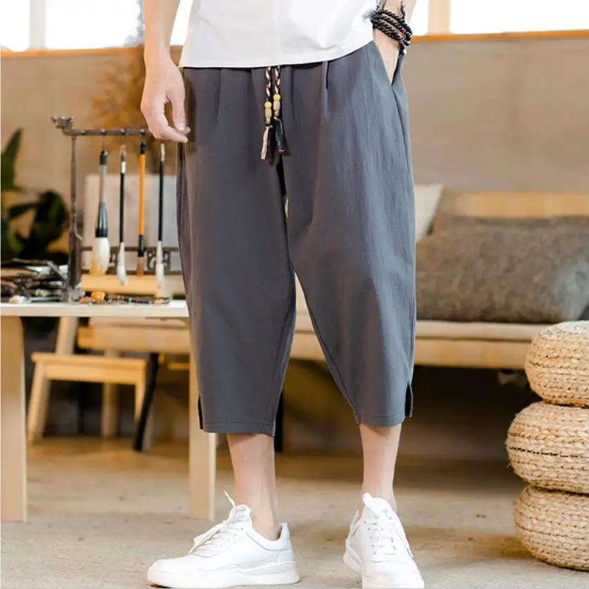 2019 Sinicism мужские льняные брюки Капри легкие тонкие повседневные