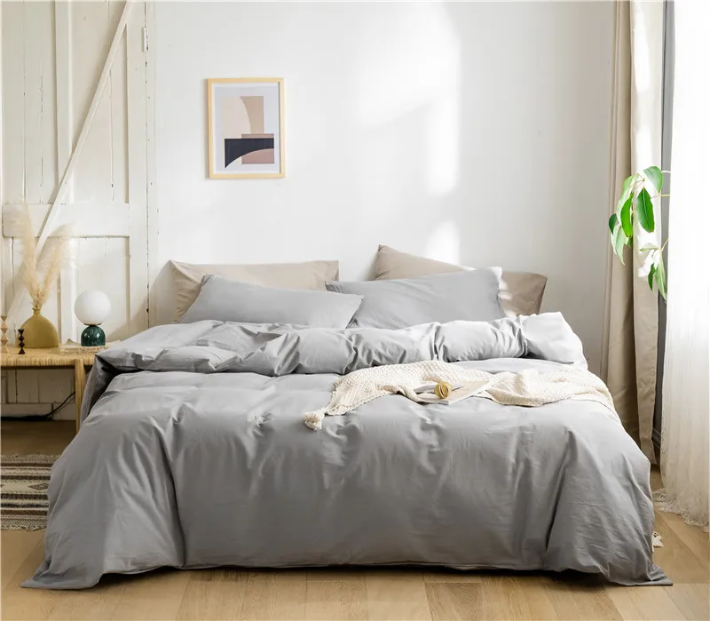

4Pieces King Queen Twin size Duvet Cover Bed sheet set Multi Solid Color Ultra Soft Breathable 100% Washed Cotton Bedding set