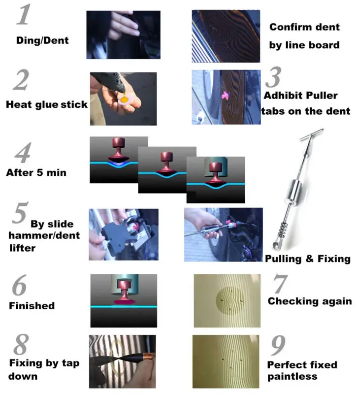

High Quality Tools Slide Hammer Dent Puller Lifter Paintless Hail Removal LED Line Board Repair Kit
