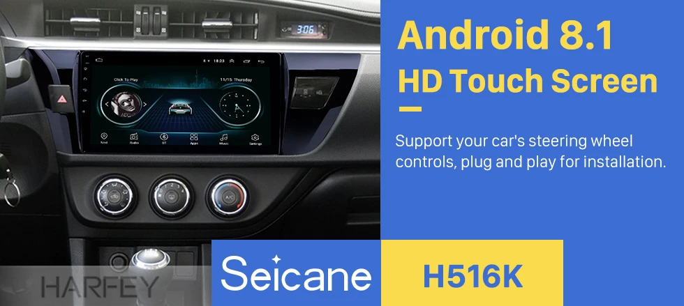 Harfey 2Din 10,1 дюймов автомобильный стерео gps Navi для Toyota Corolla 2013 Android 8,1 Радио мультимедийный плеер головное устройство wifi