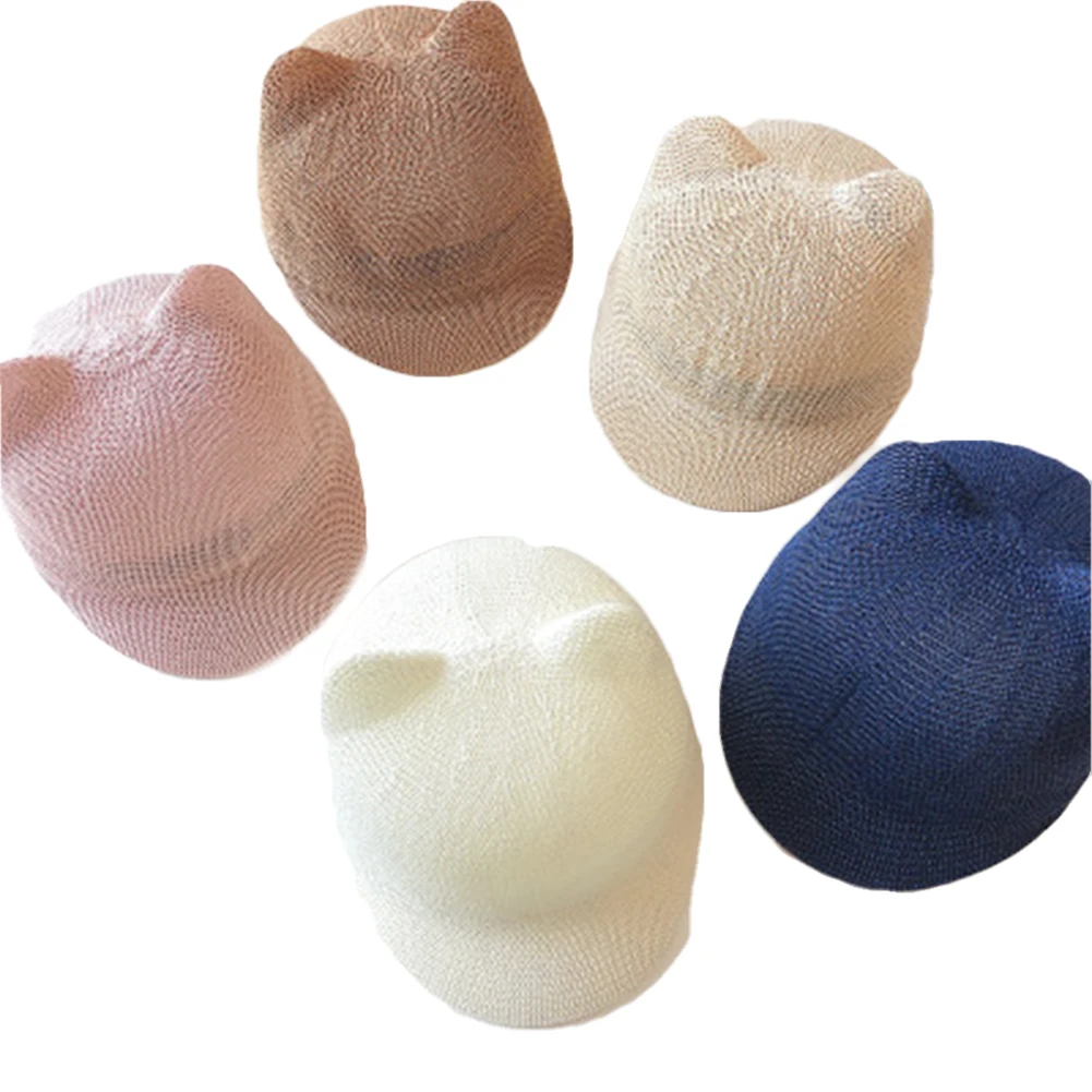 Детская уличная Солнцезащитная шляпа летняя однотонная Милая шапка с кошачьими