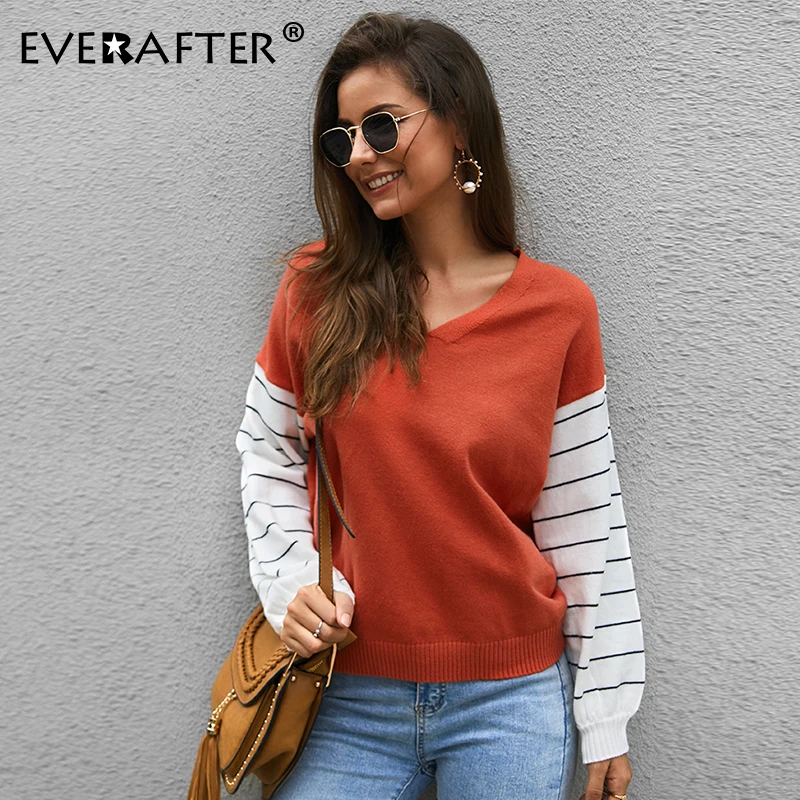 Женский вязаный джемпер EVERAFTER теплый в стиле пэчворк повседневный свободный