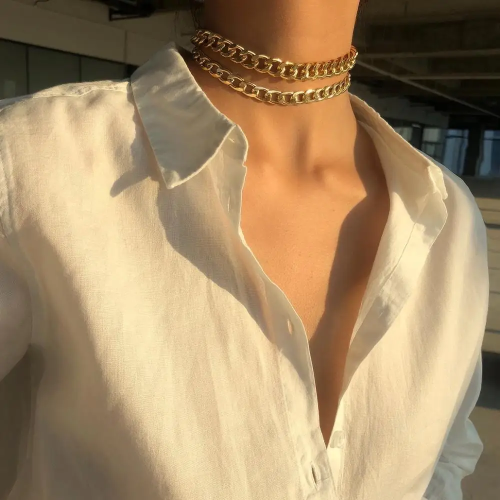 

Multi Layer Cuban Thick Chain Necklace for Women Statement Steampunk Choker Neck Collar Jewelry Miami Beach Necklace Accessories