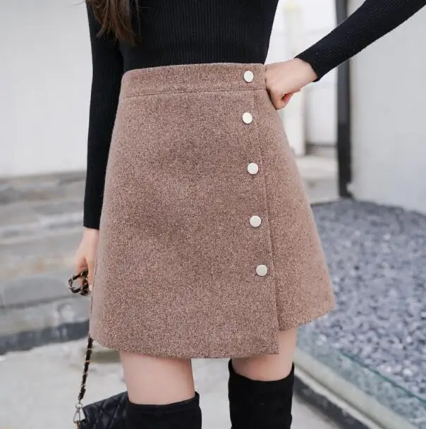 

Winter Skirt Women Skort 2020 New Arrivals Khaki Black High Waist A Line Cashmere Skirt Korean Style Women Mini Skirts Hot Sale