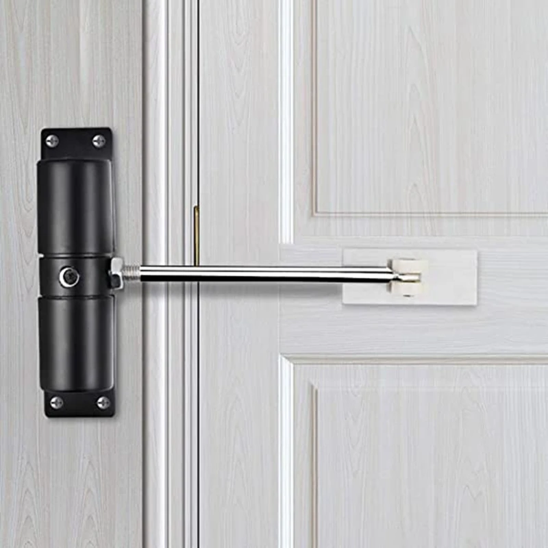 

New Door Closer Household Black Belt Wheel Adjustable Automatic Door Closing Light Zinc Alloy Spring Door Closer
