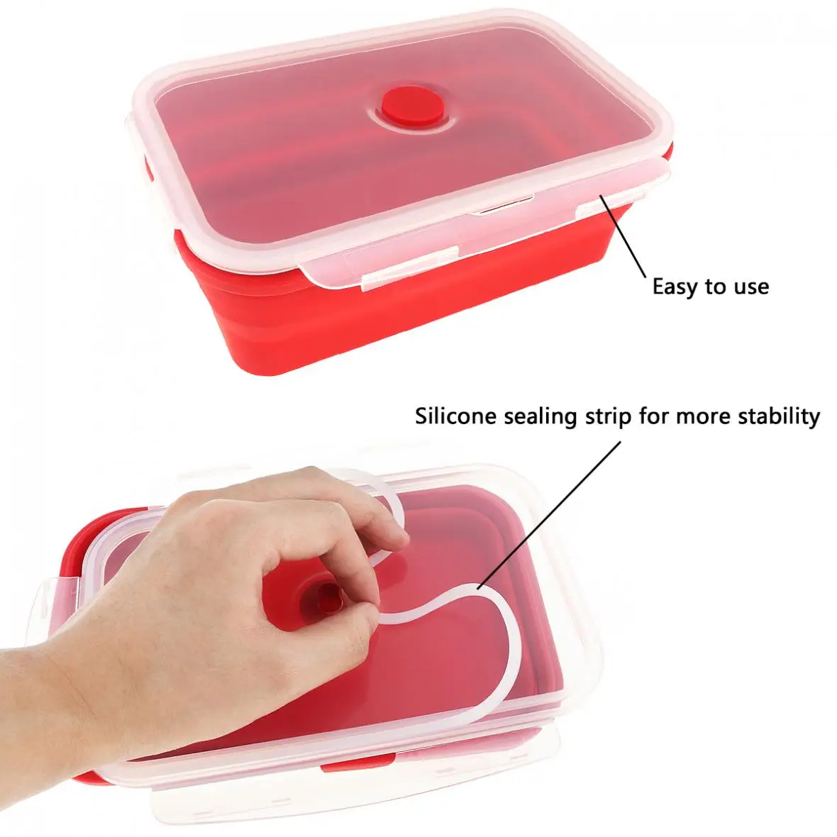 1250 мл Красная портативная коробка для завтрака прямоугольная силиконовая